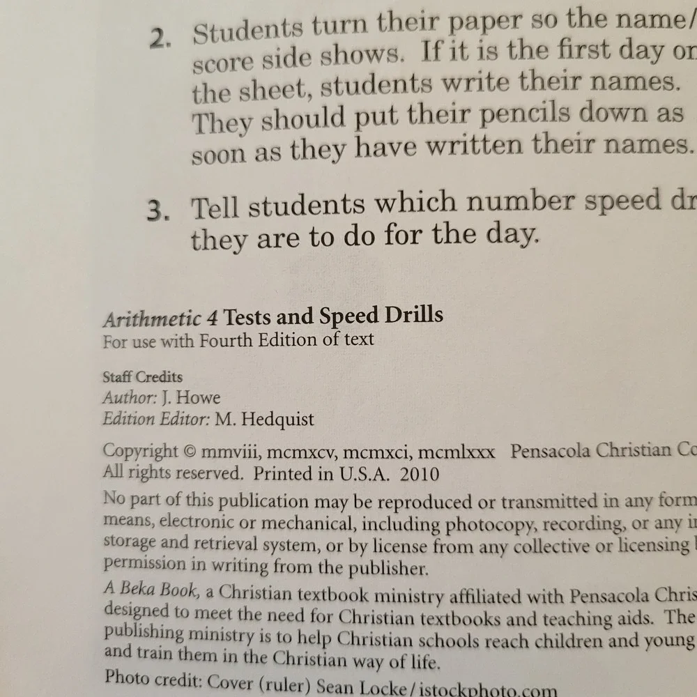 ABeka Book‎ 4th Grade Arithmetic Tests Speed Drills Teacher Key Homeschool